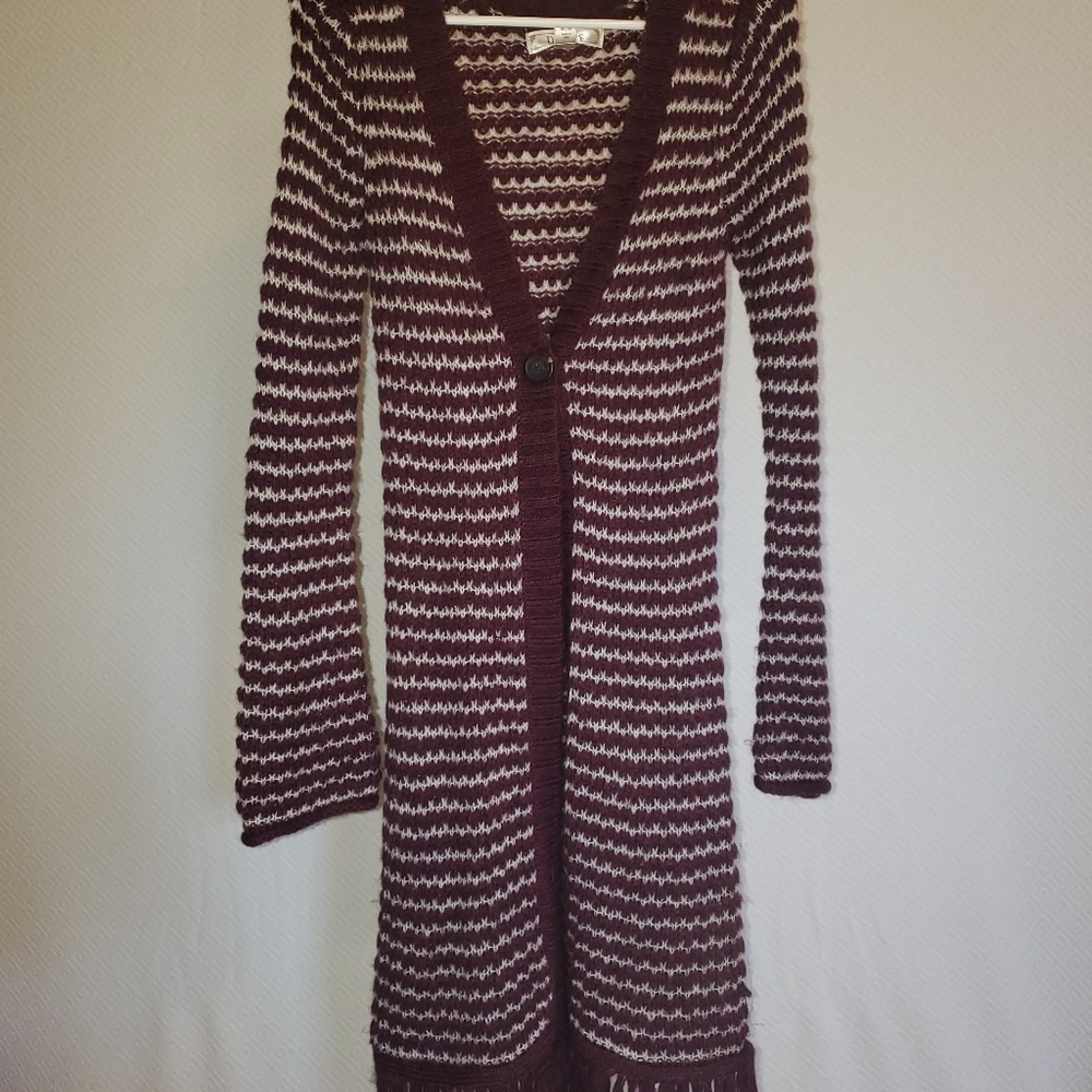 Decree Burgundy and White Striped Cardigan